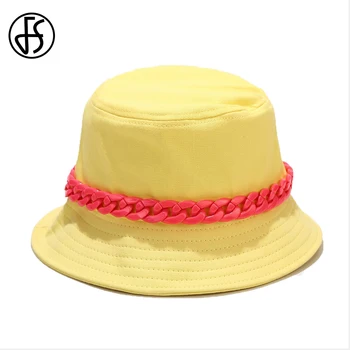FS 2021 Sarı Mor Kişiselleştirilmiş Büyük Zincir Balıkçı Şapka Kadın Erkek Yaz Sokak Hip Hop Kapaklar Trend Pamuk Kova Şapka 5