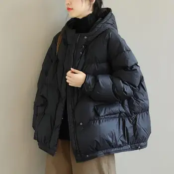 Gevşek Pamuklu Kadın Parkas Kış Yeni 2021 Kapşonlu Uzun Kollu Kalınlaşmak Sıcak Katı Kadın Dış Giyim Palto Tops 2