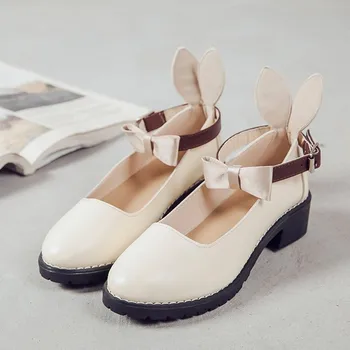 Düşük üst kadın ayakkabısı kauçuk PU düz renk yuvarlak ayak düz topuk yapışkanlı ayakkabı sığ ağız Vintage Tatlı Lolita Ayakkabı cos loli 5