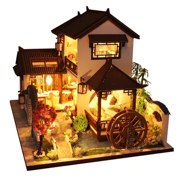 Mobilya Dıy Ev Çin Tarzı Ahşap Minyatür Bebek Evi Mobilya Kitleri El Yapımı Dollhouse Zanaat Oyuncaklar Çocuk Hediyeler İçin 6