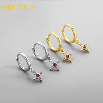 QMCOCO Punk Renk Zirkon Çapraz Küpe Hoop Küpe Charm Kadınlar kore modası takı Kız İçin Gümüş Renk Moda Hediyeler 4