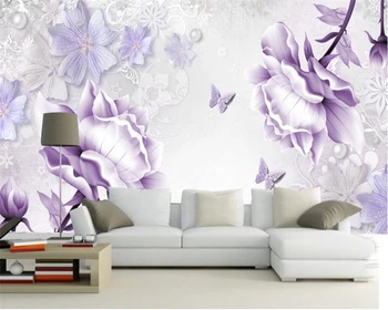 beibehang Özel Duvar Kağıdı Ev Dekor Duvar Fantezi Mor Çiçek Kelebek 3D Duvar TV Arka Plan duvar resmi 3d duvar kağıdı fotoğraf 13
