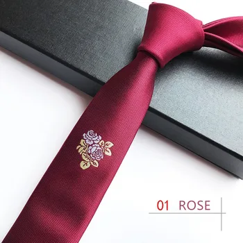 Kravat adam Gül Nakış kravat 5cm sıska ipek kravat genç moda çiçek tasarım 9