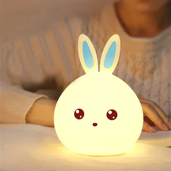 Karikatür Tavşan Gece Lambası Uzaktan Dokunmatik sensör Aydınlatma Renkli USB Silikon Tavşan Başucu Usb Lamba Çocuklar Çocuklar için Bebek