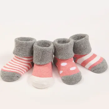 Sonbahar Kış Pamuk Bebek Çorap Kız Erkek çocuk Çorap 1-3 Yaşında Şerit Nokta Havlu Çorap 4 çift / grup 6