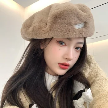 Kore Kış Sonbahar kadın Peluş Kürk Bere Şapka Kız Örme Şapka Katı Moda Alarak Kadın Boina Gorra