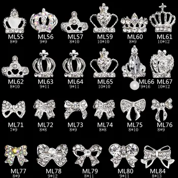 10 Adet 3D Taç Bownot Nail Art Çıkartmaları Metalik Gümüş Çiviler Rhinestones Diamonds İnciler Alaşım Takı Manikür DIY Charm Aracı M2 13