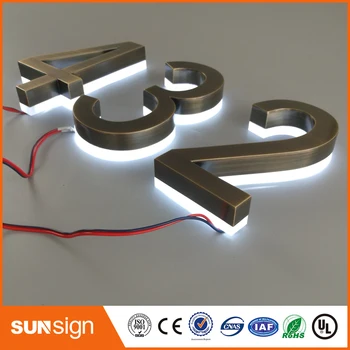 H 25cm Altın rengi fırçalanmış paslanmaz çelik yüzey sıcak beyaz LED ışık LED ev numaraları işareti 10