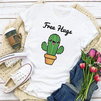 Ücretsiz Hugs T Shirt Kadın Yaz Kaktüs Çılgın Bitki Baskı Tee Gömlek Bayan Üst Gömlek Bayan Grafik Giyim harajuku tişört 5