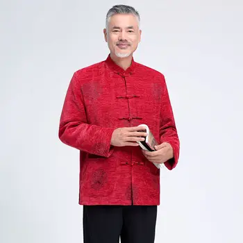 Sonbahar Kış Yeni Geleneksel Çin Tarzı Tang Takım Elbise Erkek Ceket Mont Kung Fu Düğme Kostüm Streetwear Rüzgarlık Giysi 6