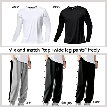 Açık Uzun Kollu Çabuk Kuru Giyim Eğitim Takım Elbise Yuvarlak Boyun Spor erkek İlkbahar Sonbahar Koşu Üstleri Uzun Pantolon Seti 4
