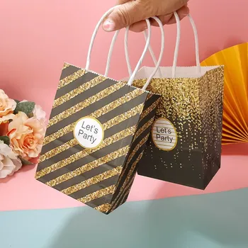 Hediye Paketleme Çantaları Hadi Parti Kağıt hediye keseleri Kolları ile Çizgili Baskı Kraft Çanta Düğün Bebek Duş Doğum Günü Partisi için