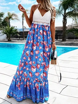 Boho Işlemeli Kolsuz Elbiseler Moda El Tığ Çiçek Sutyen Sling Plaj Elbise Seksi V Yaka Kadın Backless Hem uzun elbise 9