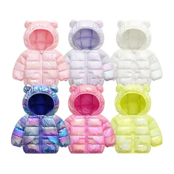 Yeni Sevimli Bebek Kız Ceket Gökkuşağı Parlak Çocuk Erkek Moda Ceket Kulakları İle Kış Kapüşonlu Ceket Kızlar için Bebek Erkek Giysileri 5