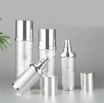 100 ml parlak gümüş kaplı şekil akrilik/plastik şişe havasız serum / losyon / emülsiyon / vakıf / cilt bakımı şişe kozmetik ambalaj