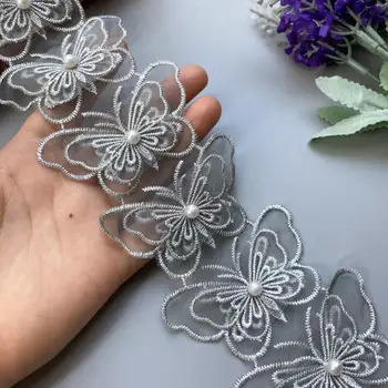 2 metre Gri Çift Katmanlı Kelebek Dantel Trim Şerit İşlemeli Kumaş Polyester İnci Çiçek DIY Dikiş El Sanatları Şapka Zanaat 10