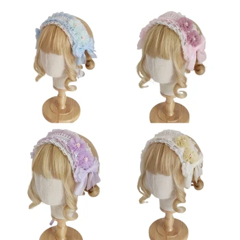 Dantel çiçekli saç bantları Kadınlar için Uzun Şerit Kafa Bandı Çok Katmanlı Dantel Şapkalar İlmek Hizmetçi Lolita Parti Sahne 4