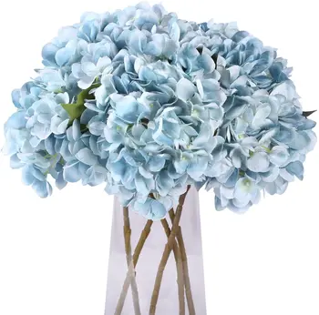 Yapay çiçekler 5 Adet İpek Ortanca Çiçekler Sahte Ortanca Buketleri Ev Düğün Parti Masa Centerpiece Dekor(Mavi) 5