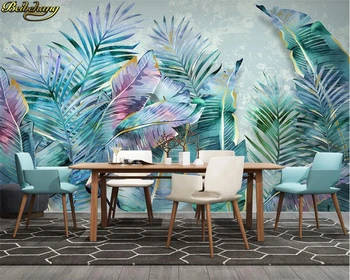 beibehang Özel 3d duvar kağıdı el boyalı İskandinav tropikal ışık lüks bitki yaprakları modern minimalist TV kanepe arka plan duvar 18