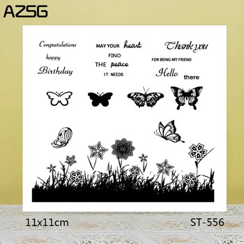 AZSG Kelebek Çiçekli Çalılar Temizle Pullar / Mühürler DIY Scrapbooking / Kart Yapımı / Albümü Dekoratif Silikon Damga El Sanatları 12