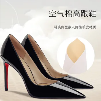 Siyah Deri Süper Yüksek Topuk Ayakkabı Sonbahar Çıplak Seksi İnce Topuk Rahat Profesyonel Patent Deri Tek Ayakkabı Kadınlar için 4