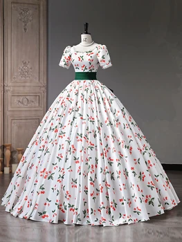 kiraz baskı berry ilmek geri kısa kollu cosplay ortaçağ elbise Rönesans kraliçe Victoria Belle Topu 6