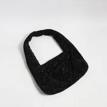 JIOMAY Lüks Tasarımcı Çanta 2022 Kadın Polyester Üst Kolu Çanta Yeni Kadın Çanta Moda Köpüklü Siyah Rhinestones Hobo Çanta 5
