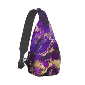 Mor Ve Altın Sıçrama omuz çantaları Mermer Galaxy Açık Göğüs Çantası Kadın Seyahat Baskı tek kollu çanta Streetwear Okul Küçük Çantalar 4