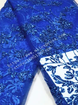 Üst sınıf afrika nijeryalı dantel kumaş yapıştırılmış glitter fransız tül net dantel payetli kumaş akşam elbise için 15