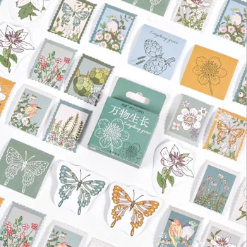 46 adet Vintage Bitki Kelebek Kağıt Etiket kutusu Dekorasyon Çıkartmaları DIY Günlüğü Scrapbooking Etiket Etiket 11