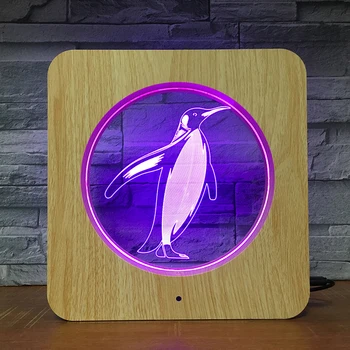 Penguen Güzel 3D LED Ahşap Tahıl Gece Lambası DIY Özelleştirilmiş Lamba Masa Lambası Çocuk Doğum Günü Renk Hediye Ev Dekor DropShipping 11