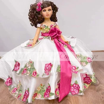 2022 Yeni Prenses balo elbisesi Çocuklar Kısa Kollu Çiçek Kız Çocuk Balo Kıyafetleri Doğum Günü Partisi Akşam Elbiseleri 3