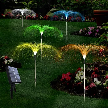 5 in 1 LED güneş ışıkları yaratıcı denizanası çim bahis ışık açık bahçe peyzaj Fiber optik gece lambası tatil dekorasyon 5