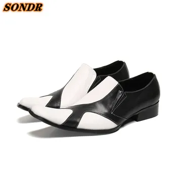 Beyaz Siyah Klasik Iş Erkek Rugan Elbise Sivri ayakkabı Moda Zarif Resmi Oxford Ayakkabı üzerinde Kayma Calzado Hombre 6