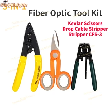 3-in-1 Takım Satmak 3 paketleri Fiber optik alet Kiti Kevlar Makas Çift Delik Pense Stripper ve Fiber Optik Stripper CFS-3