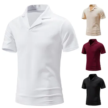 Erkekler Rahat düz renk bol tişörtler Yaz kısa kollu tişört Pamuk Po Lo Standı Yaka Tişörtleri Kazak Camiseta Hombre 3