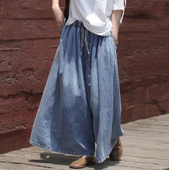 2019 kadın yeni yaz pamuk büzme ipi pantolon gevşek edebi rahat ince geniş bacak pantolon 5