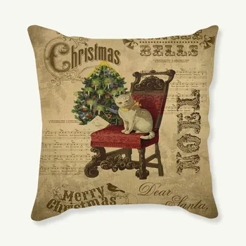Noel Dekorasyon Vintage Stil Kedi Çelenk Mektup minder örtüsü Beyaz Kar Tanesi Ev Dekor Kanepe Sandalye Atmak Yastık Örtüsü 4