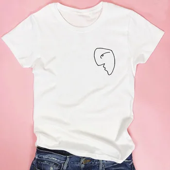 Çizgi Çizilmiş Yüzleri Grafik Tees Kadınlar Cep Baskı Komik T Shirt İyi kadın kıyafetleri Yaz Üstleri Siyah Beyaz T Shirt 15