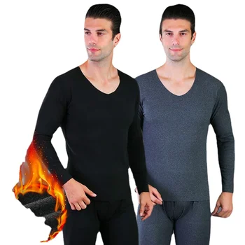 Traceless hızlı ısıtma v yaka termal iç çamaşır erkek sonbahar ve kış peluş kalınlaşmış büyük sonbahar elbise ve pantolon 1
