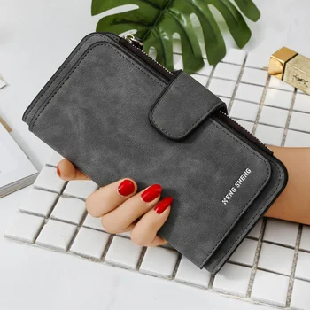 2022 Yeni kadın uzun cüzdan Fermuar Fırçalama İnce Rahat Çanta Bayanlar PU Deri Uzun Çanta Cüzdan Kart telefon tutucu Çanta 4
