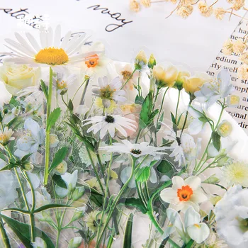 40 yaprak Kawaii Çıkartmalar Kırtasiye Karalama Defteri Dekorasyon Öğrenci Hediyeler DIY Günlüğü El Kitabı Bitki Çiçek Şeffaf PET Etiket