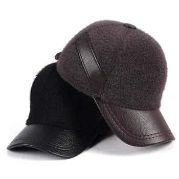 Kış beyzbol şapkası Erkekler Snapback 2021 Sonbahar sıcak Kalınlaşmak Faux Kürk Deri Baba Şapka Earflaps Bombacı Şapkalar Siyah Gorras Hombre 8