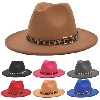 Leopar Kemer Fedora şapka geniş şapka Erkekler Kadınlar Bant dokulu şapka Açık Yün Şapka Kapaklar Yetişkin Caz Şapka Moda Bayan Fötr Kap 19