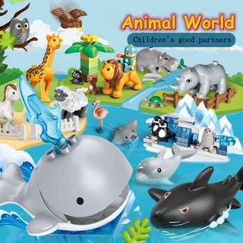 Büyük Yapı Taşı Okyanus Hayvanat Bahçesi Balinalar Timsahlar Aslanlar Koyun Hexapod Hayvanlar blok oyuncaklar Çocuklar İçin Uyumlu Büyük Boy Rakamlar 20