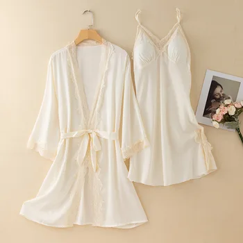Gelin Nedime V Yaka Bornoz Spagetti Kayışı Gecelik Saten Yaz Elbise Takım Elbise Salonu Kimono Düğün Parti Hediye Pijama 12