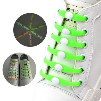 Silikon Tieless Ayakkabı Bağcığı Sneakers Elastik Hiçbir Kravat Ayakkabı Bağcıkları Yansıtıcı Floresan Glow Ayakkabı Bağı lastik bantlar Ayakkabı 8