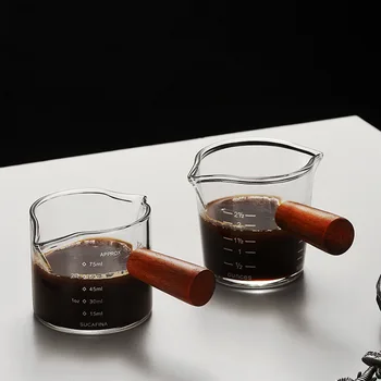 Cam Küçük süt kupası Mezuniyet Kahve Fincanı Ahşap Saplı Kahve Ölçüm Fincan Mini espresso fincanı Isıya dayanıklı süt Kupası 11