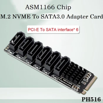 PCIE SATA 6Gpbsx6-Port Genişleme Kartı M. 2 MKEY PCI-E Yükseltici Kart M. 2 NVME To SATA3. 0 ASM1166 Desteği PM Fonksiyonu 2