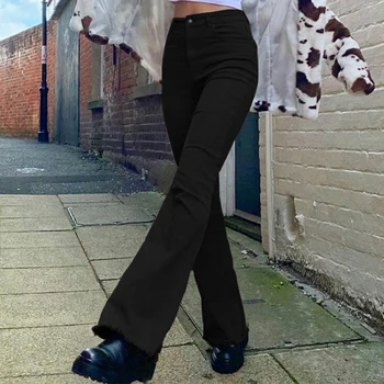 Kadın Moda Kot Kadın Yüksek Bel Siyah pantolon Şalvar Kot Kadın Giyim Streetwear Yüksek Bel Alevlendi Kot Pantolon E Kız 3